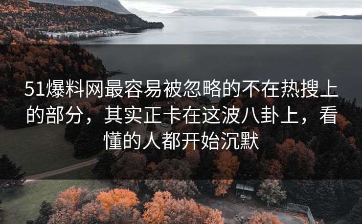 51爆料网最容易被忽略的不在热搜上的部分，其实正卡在这波八卦上，看懂的人都开始沉默