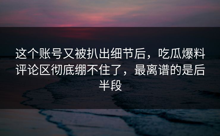 这个账号又被扒出细节后，吃瓜爆料评论区彻底绷不住了，最离谱的是后半段
