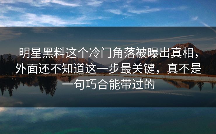 明星黑料这个冷门角落被曝出真相，外面还不知道这一步最关键，真不是一句巧合能带过的
